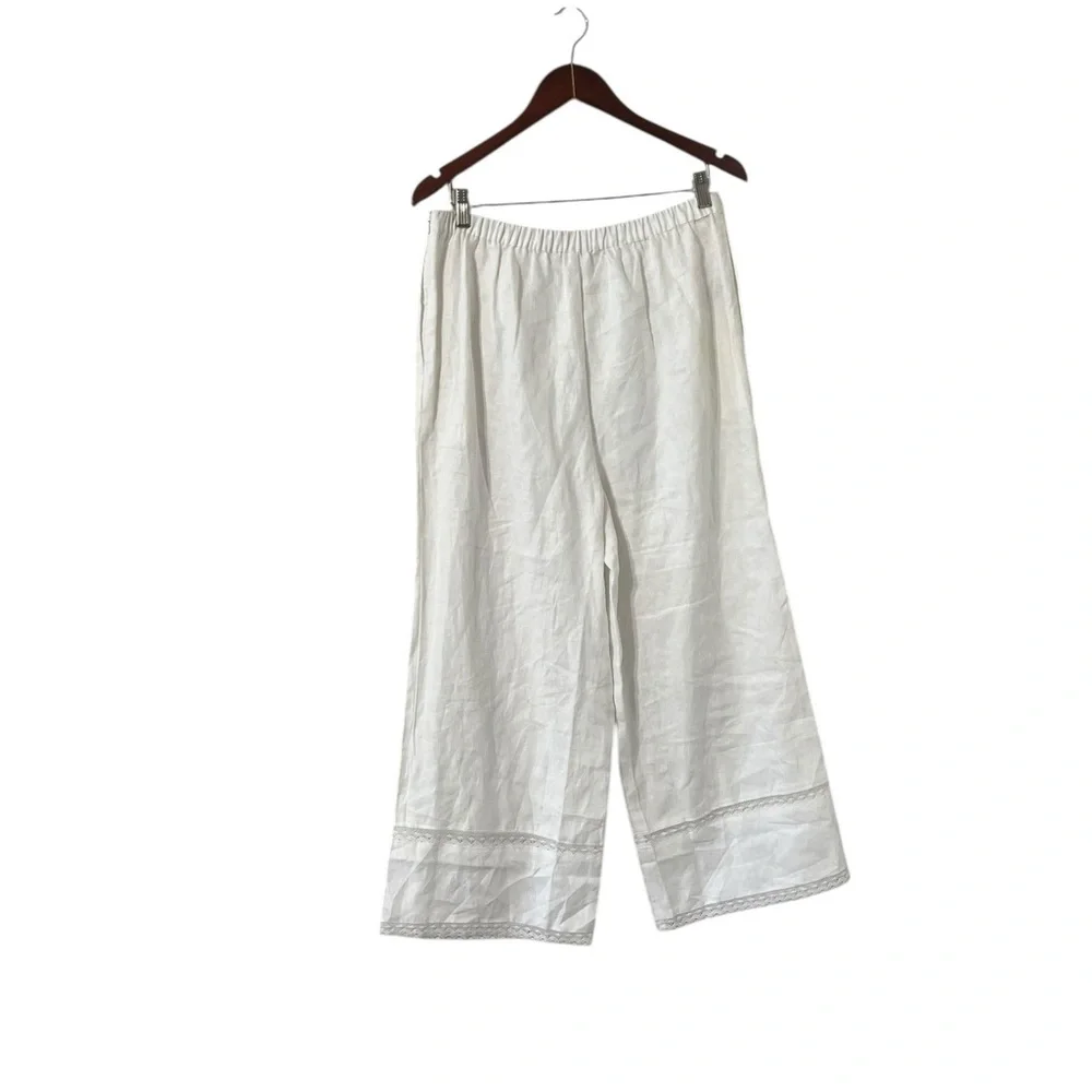 NEW REFORMATION Violet White Linen Lace Wide Leg Pants Trousers